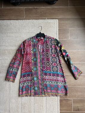 Johnny Was Emilia Aztec Print Silk Top S